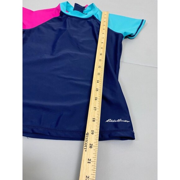 Eddie Bauer Swim Shirt Girls Kids Rash Guard Blue Pink  Size Medium 10/12 Zip‎ - Picture 10 of 10